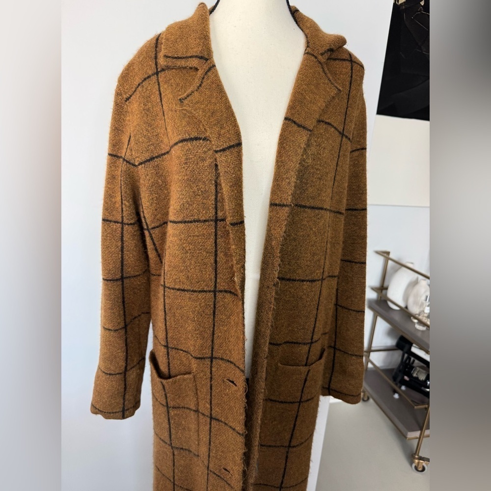 LINE Plaid Long Cardigan/Duster – Brown & Black Check - Size Medium - Picture 3 of 17